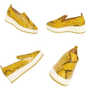 Karl Lagerfeld Paris Brea Snakeskin-Embossed Leather Platform Loafers 9-1/2”